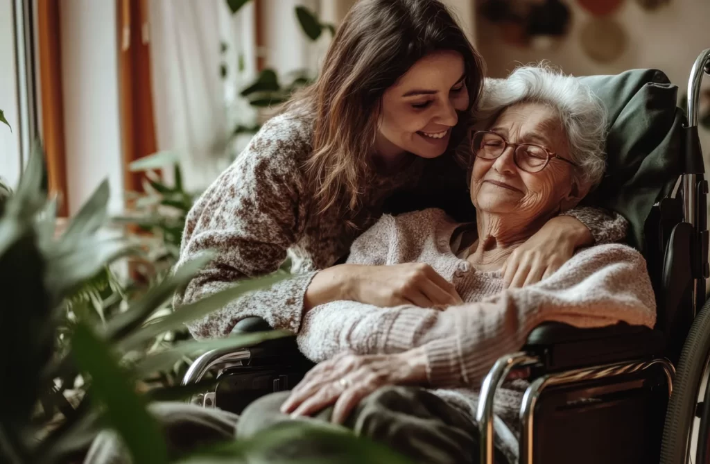 Caregiver family member and elderly woman
